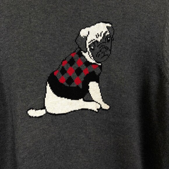 Charter Club Women’s Pug Dog Knit Sweater Sz XL Cotton Blend Gray Long Sleeves - Picture 2 of 9